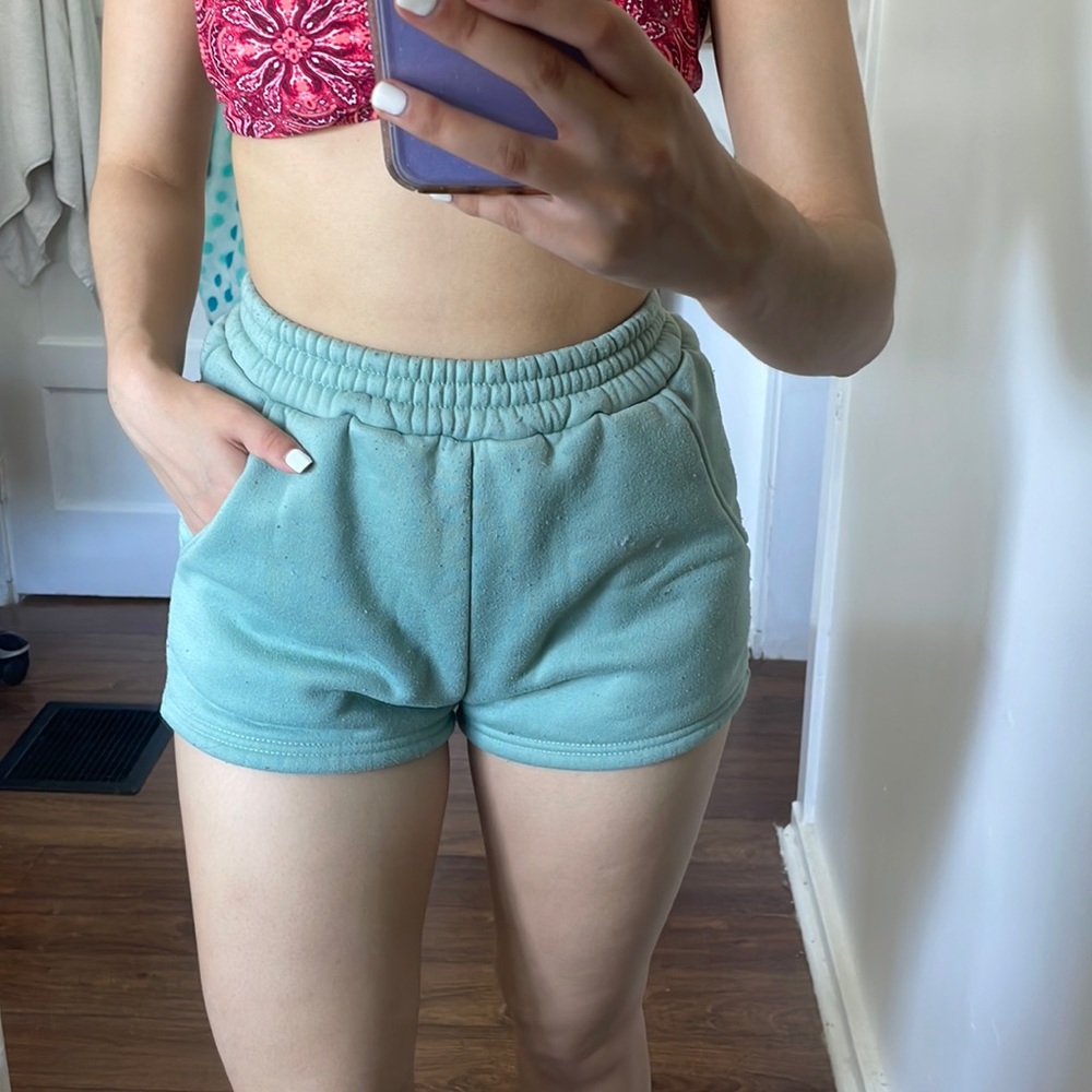 Green track shorts